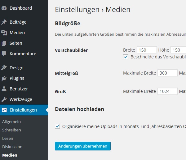 WordPress Medien-Einstellungen