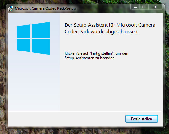 Microsoft Kamera-Codec-Pack installiert