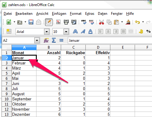 Tabellen-Zeile fixieren in OpenOffice / LibreOffice