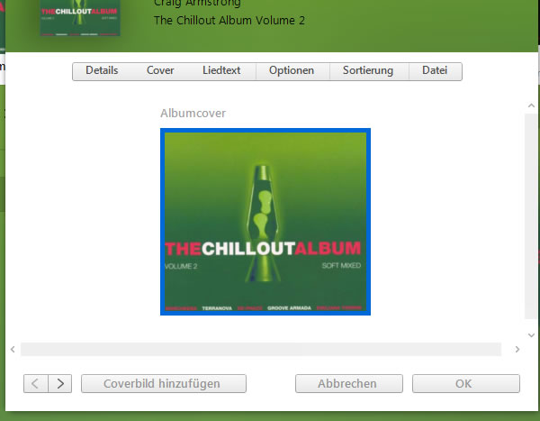 iTunes Cover löschen: Cover mit linker Maustaste anklicken