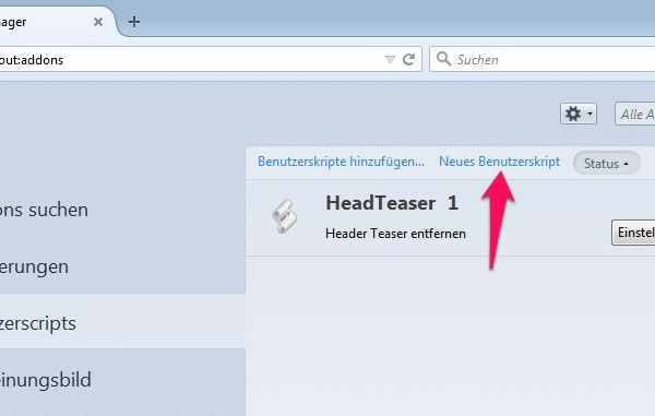 Neues Greasemonkey Skript anlegen